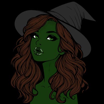 realistic witch girl with wavy hair and lips