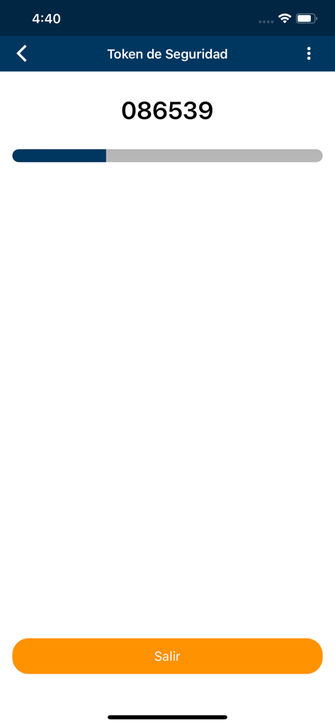Pantalla del token de seguridad de la aplicación Macro Empresas que muestra un código de autorización de seis dígitos.