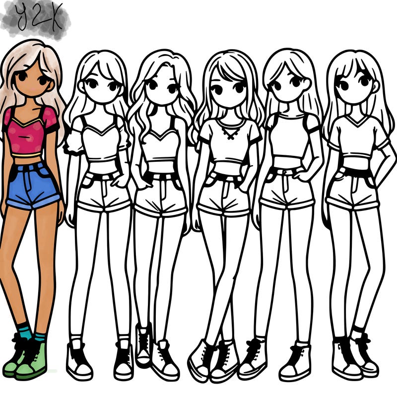 a group of girls wearing crop tops and shorts