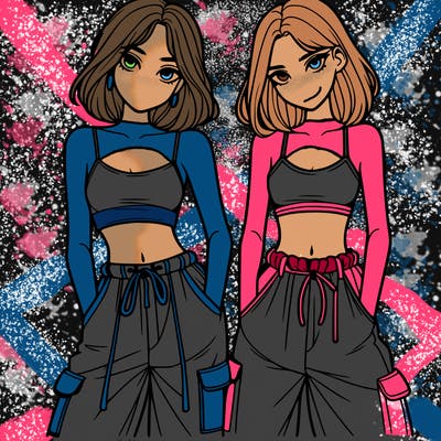 two girls with crop top with baggy pants