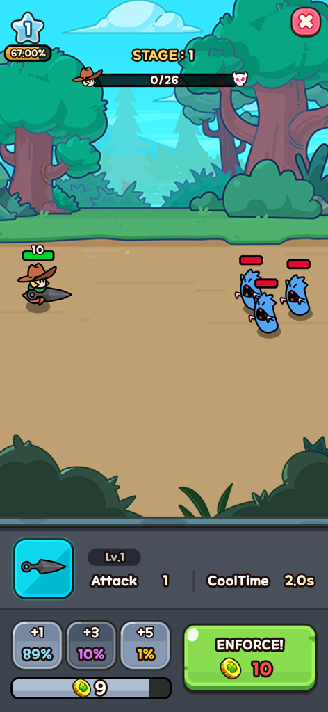 Lucky Guy! Defense Game - Gameplay of Lucky Guy Defense Game featuring a cowboy hero and blue monster enemies