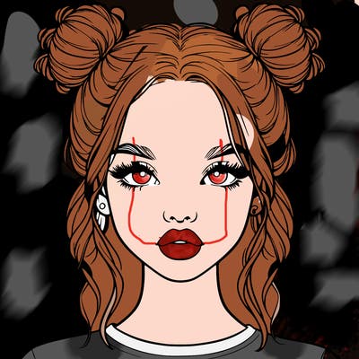 realistic girl with two buns in hair and lips