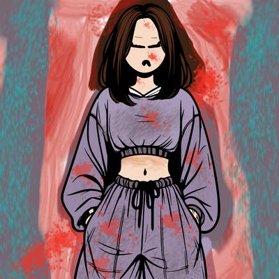 realistic girl faceless with baggy pants and a crop top