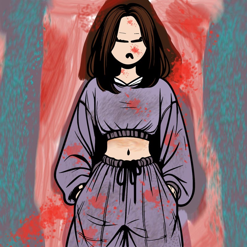 realistic girl faceless with baggy pants and a crop top