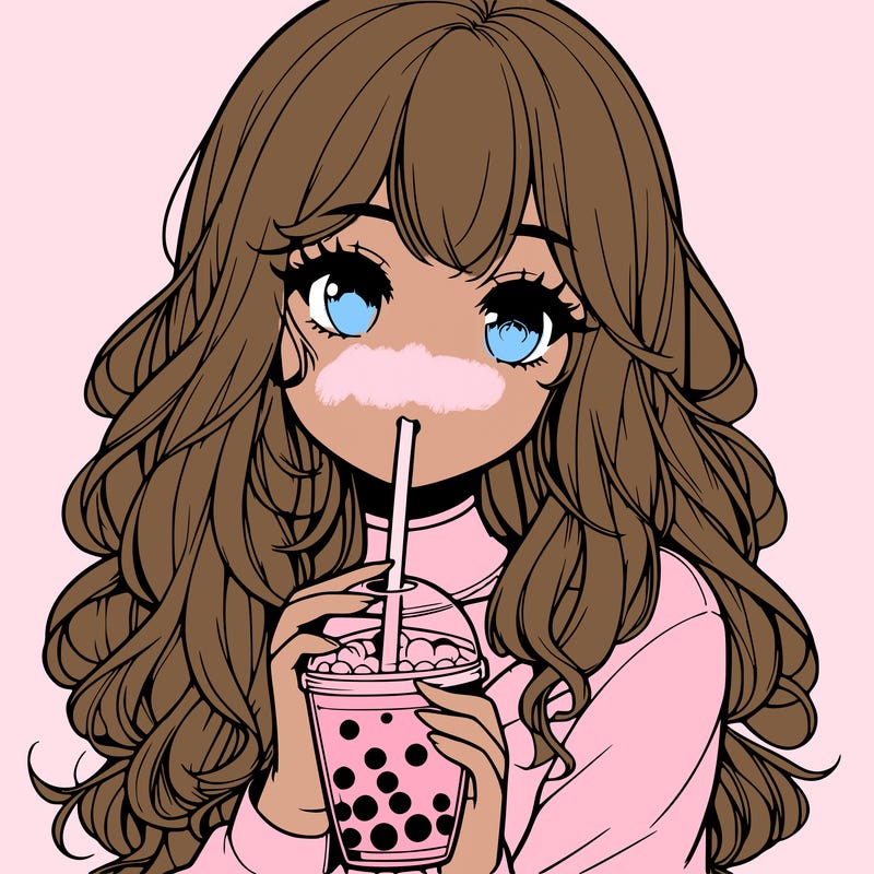 realistic girl drink a boba