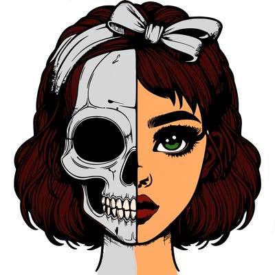 realistic girl with half skull mask