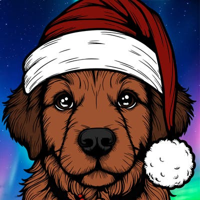 realistic dog with a christmas hat
