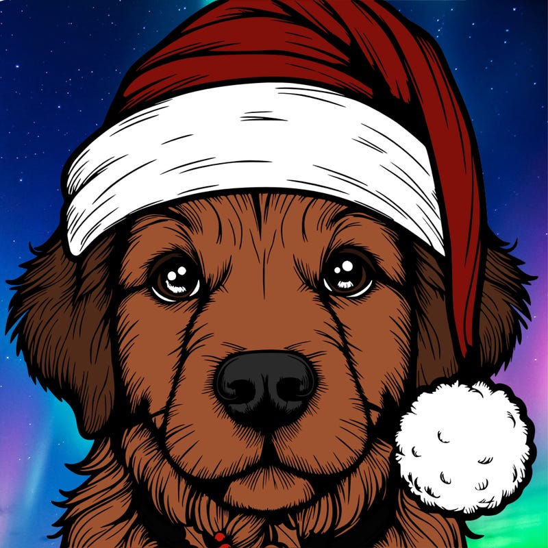 realistic dog with a christmas hat