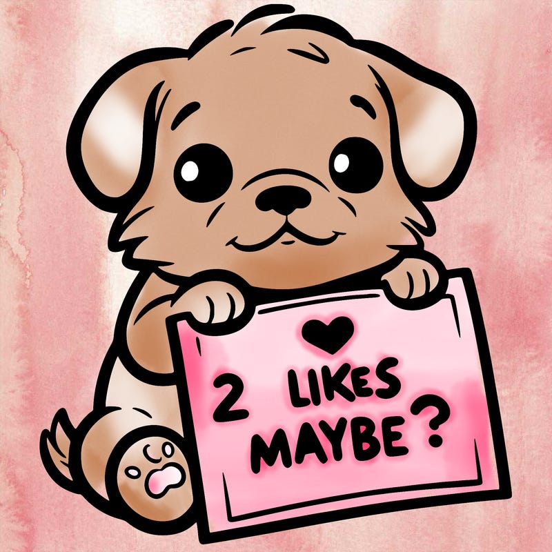 a puppy holding a sign that says 2 likes maybe?