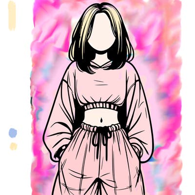 realistic girl faceless with baggy pants and a crop top