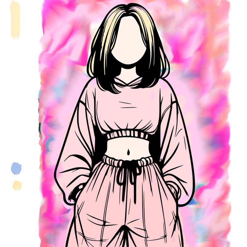 realistic girl faceless with baggy pants and a crop top