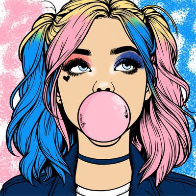 realististic girl blowing bubble -gum
