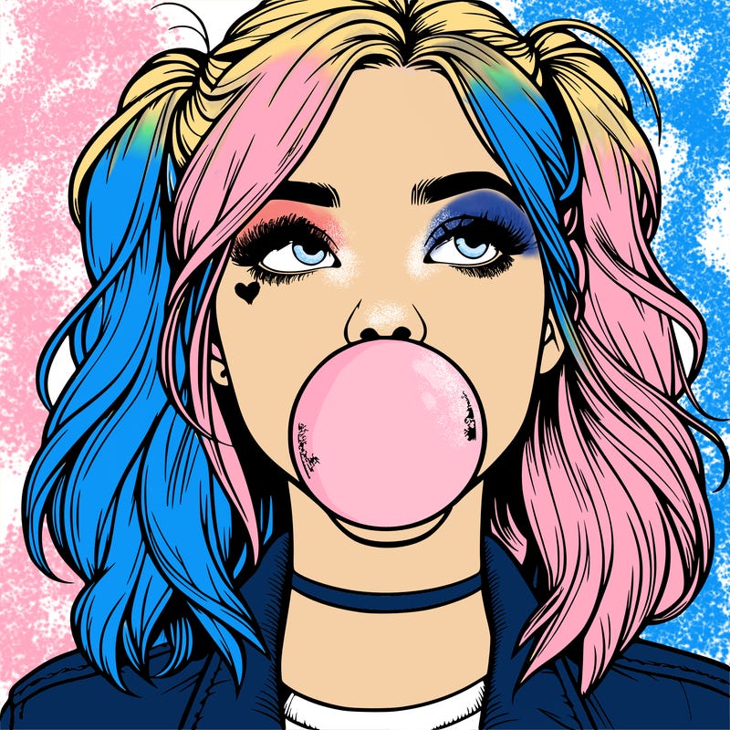 realististic girl blowing bubble -gum