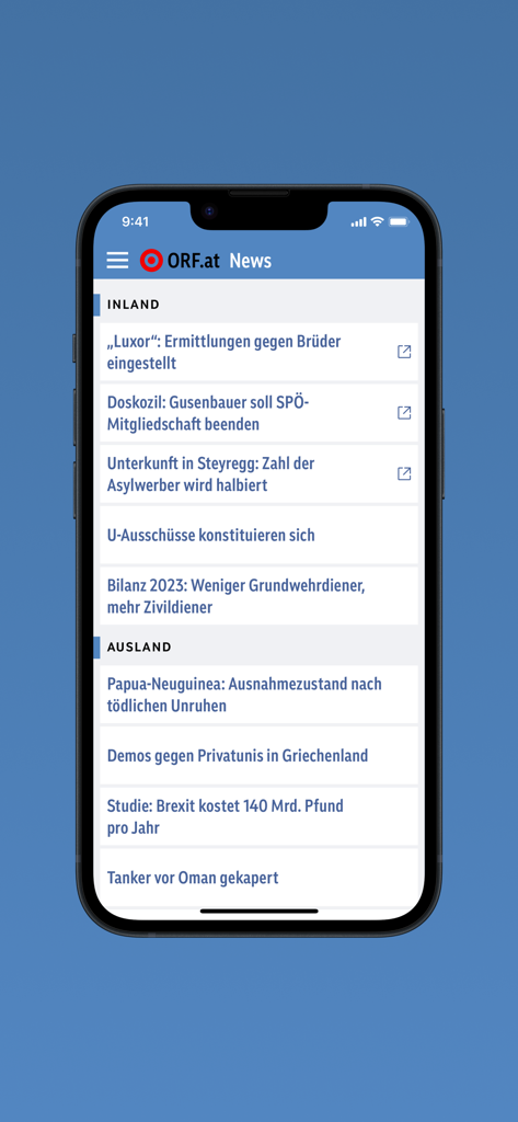 ORF.at News - iPhone displaying the ORF.at news app interface with headlines in German
