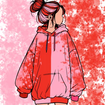 realistic girl with a oversized sweatshirt on and a bun