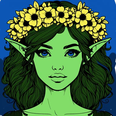 realistic female elf with flower crown
