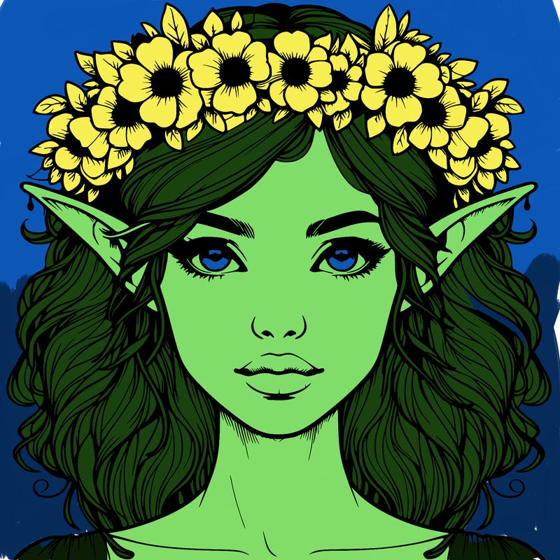 realistic female elf with flower crown