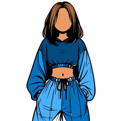 realistic girl faceless with baggy pants and a crop top