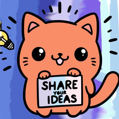 a cute cat saying share your ideas