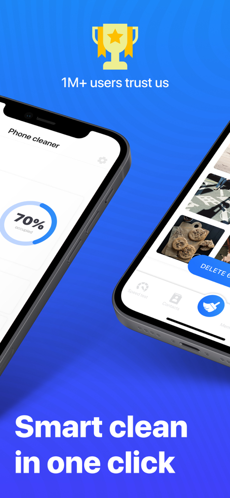 저장 공간 상태와 스마트 정리 기능을 보여주는 Clean Storage 앱 인터페이스