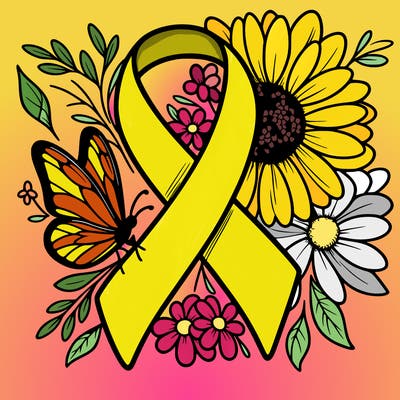 cancer awareness symbol with flowers and butterflies