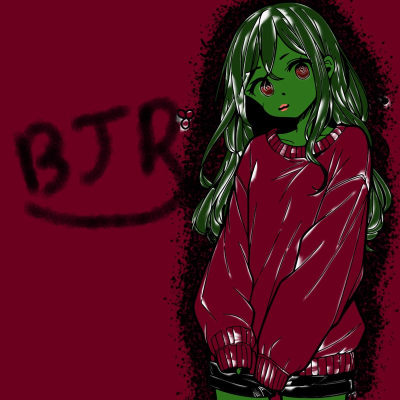 manga teen girl  in a sweater and baggy pants