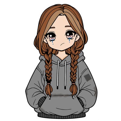 a realistic girl with a oversized hoodie and she has braids