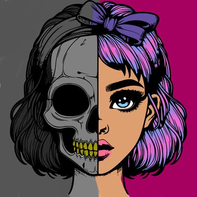realistic girl with half skull mask
