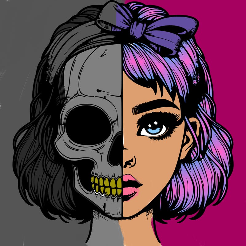 realistic girl with half skull mask