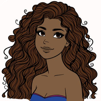woman with curly  long hair realistic
