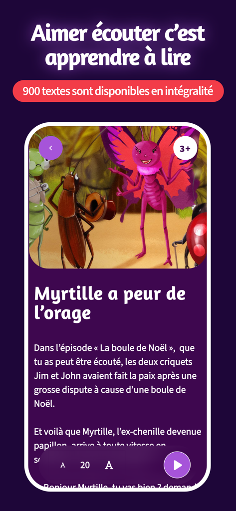Souffleur de Rêves - Souffleur de Reves app screen showing a children story with text for reading along