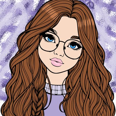 girl with long hair and freckles and glasses realistic