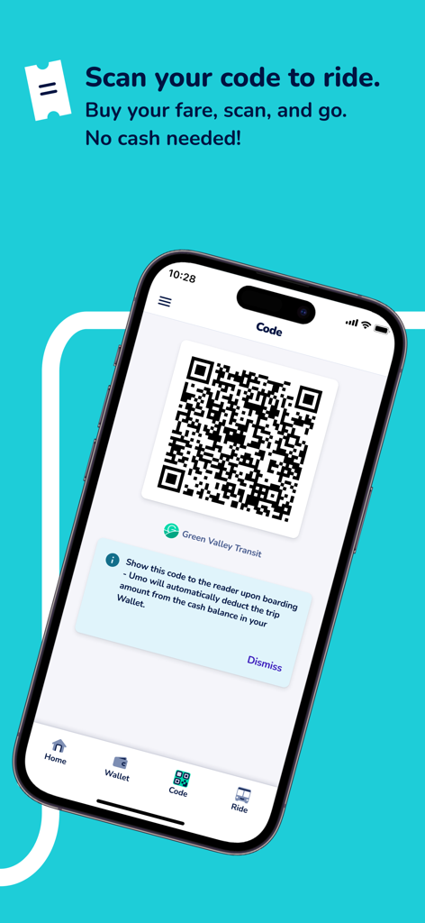 Umo Mobility - Schermata dell'app Umo Mobility che mostra un codice QR digitale per la scansione e l'imbarco senza contatti sui mezzi pubblici.