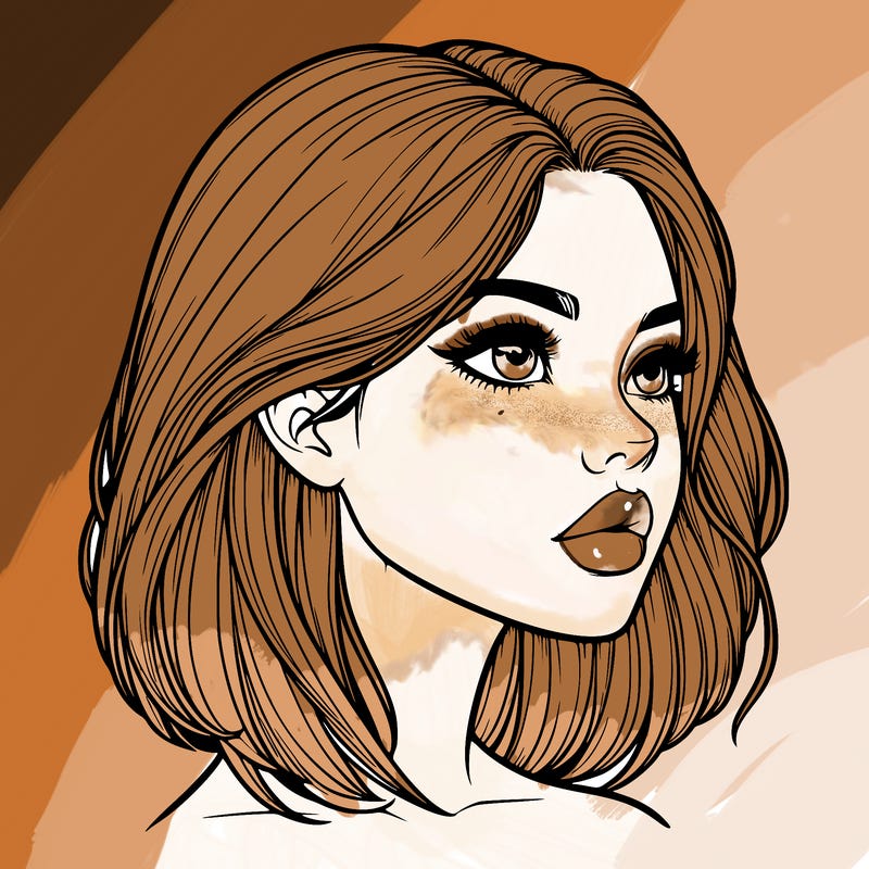 realistic girl with side part hair and lips