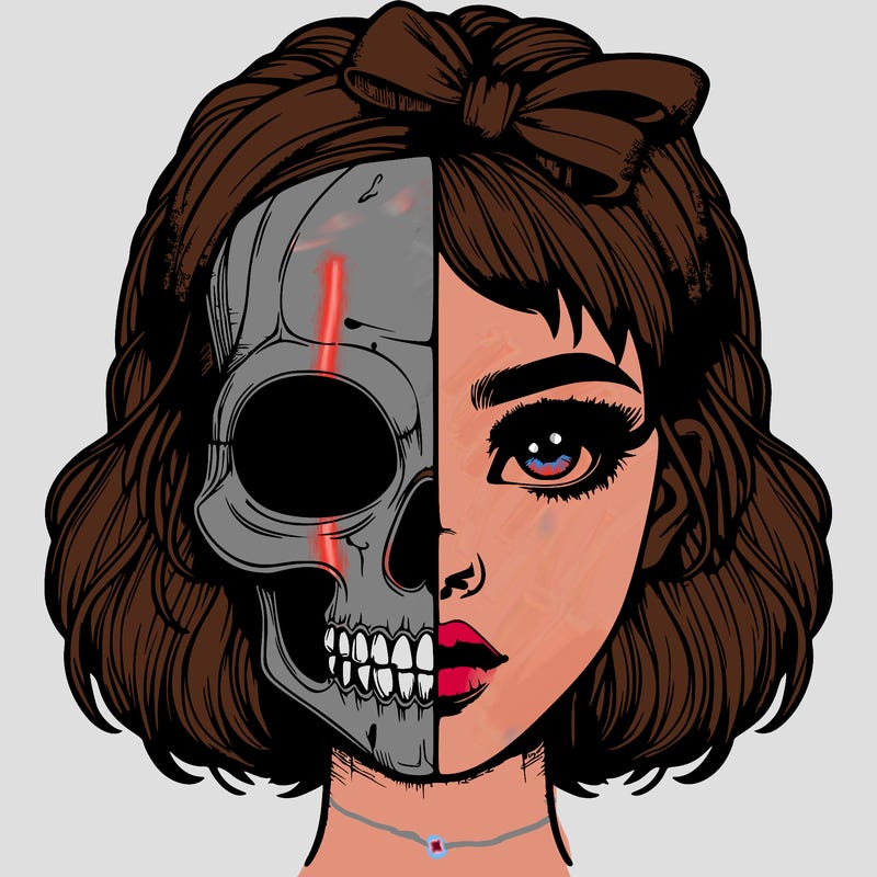 realistic girl with half skull mask