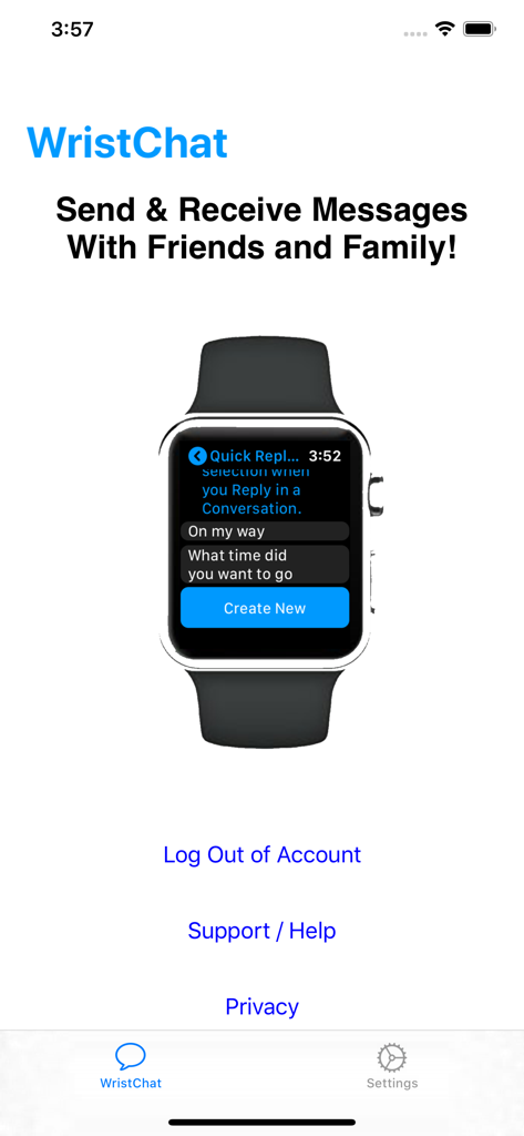 WristChat for Facebook - WristChat iPhone app interface showing Facebook Messenger quick reply options for Apple Watch