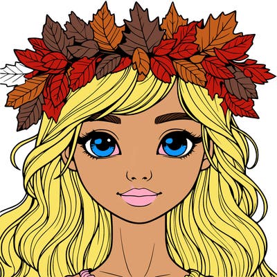 realistic girl with fall leaf crown