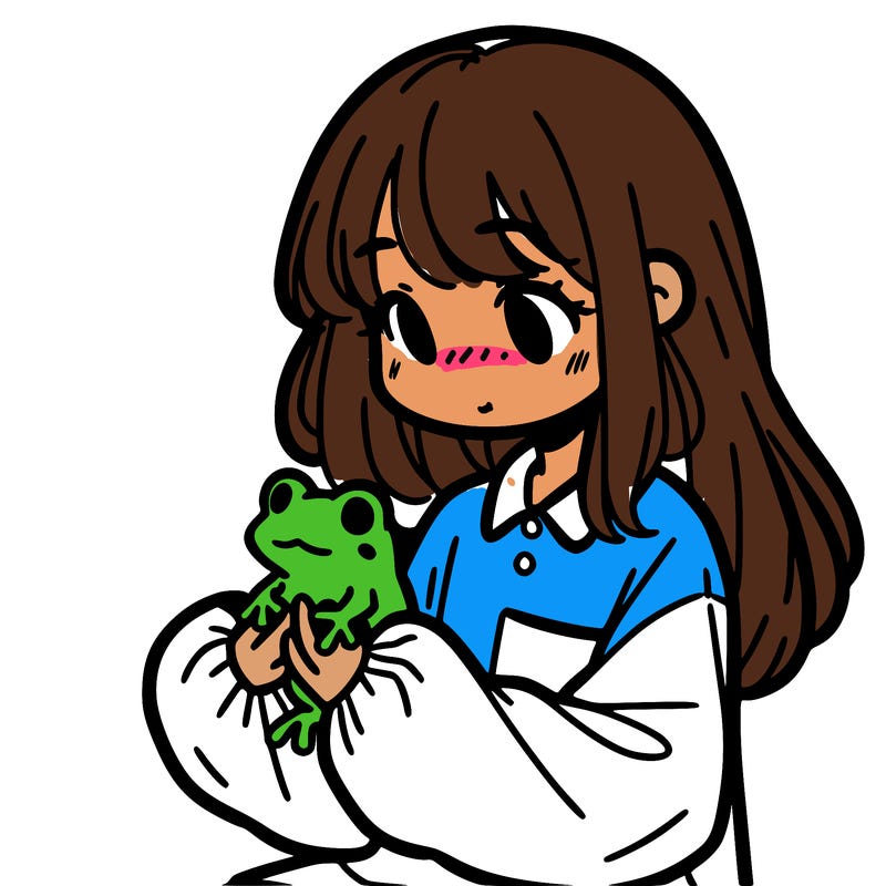 girl with long hair and a oversized shirt. and she is holding a frog