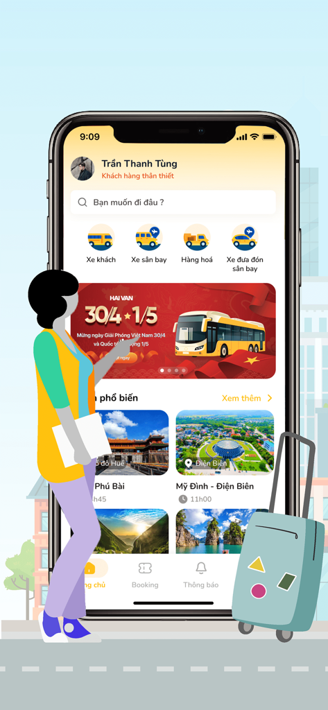 HAIVAN mobile app interface showing bus and airport shuttle booking services in Vietnam