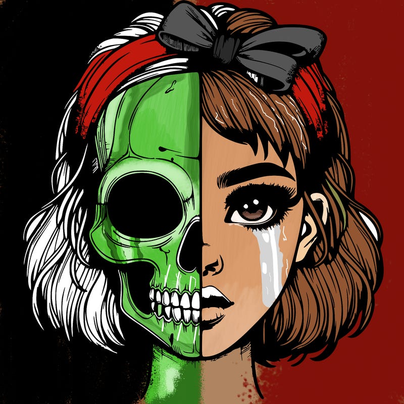 realistic girl with half skull mask