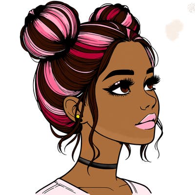 realistic girl with buns on the top of her head