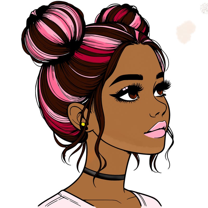 realistic girl with buns on the top of her head