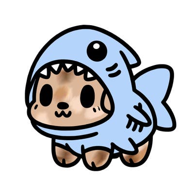 cute dog wearing a shark costume