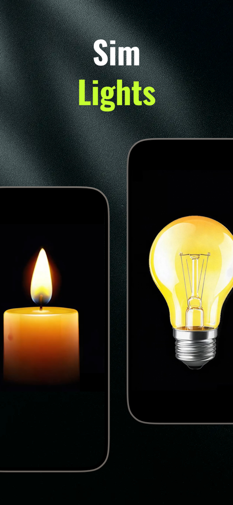 Smartphone-Bildschirme zeigen simulierte Kerzen- und Glühbirnen-Lichteffekte für verschiedene Umgebungen