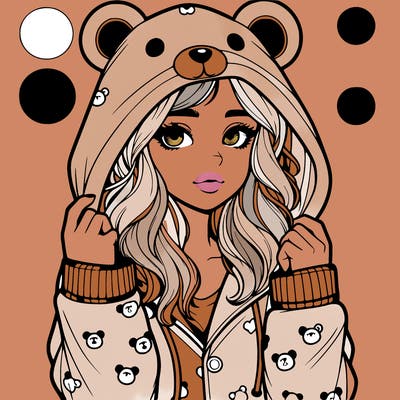realistic girl in a animal pjs hoodie