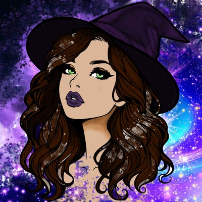 realistic witch girl with wavy hair and lips