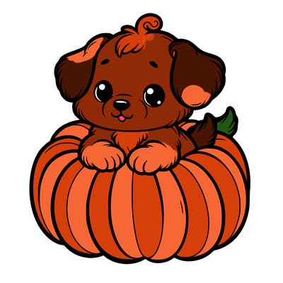 cute little puppy in a pumpkin