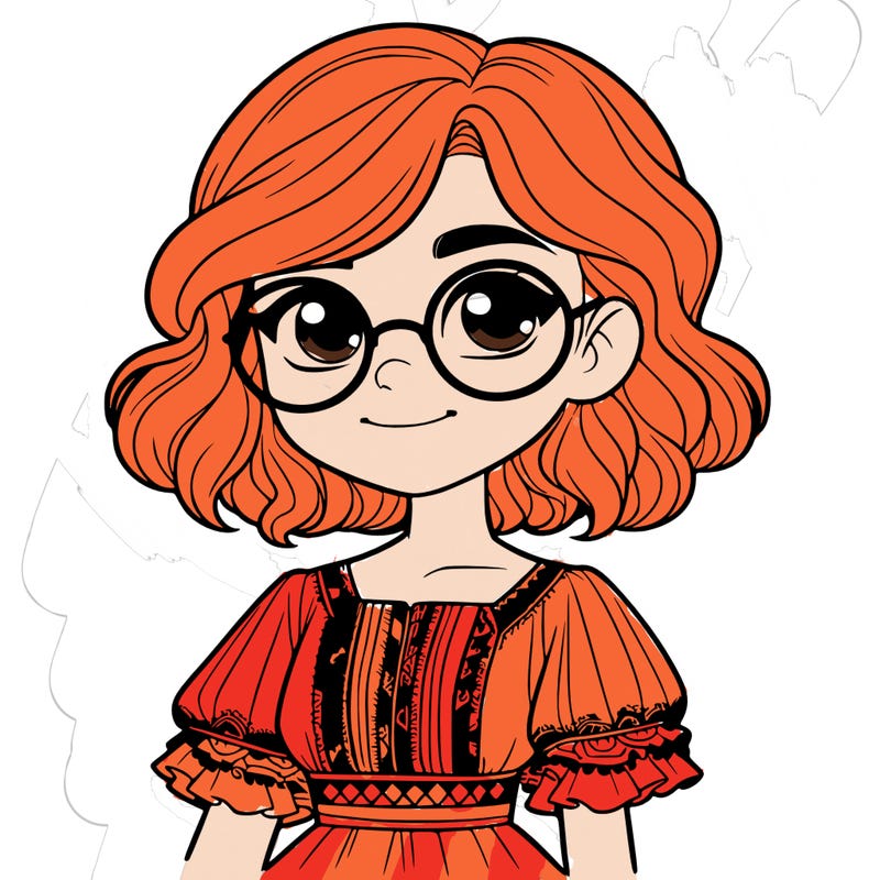 one girl with medium short hair, which are wavy. she has round glasses. she wears a latina outfit.