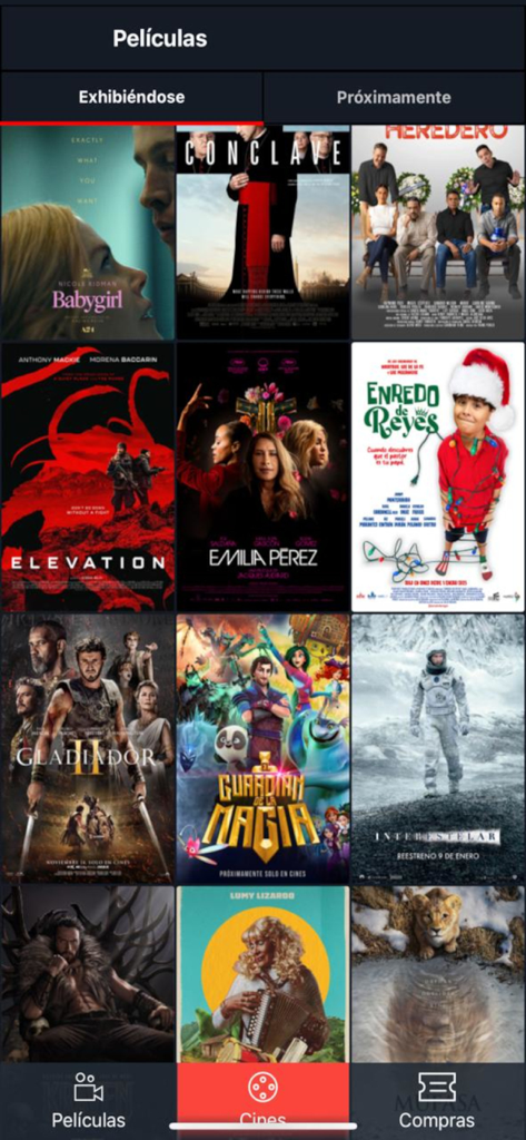 Caribbean Cinemas - Uma grade de pôsteres de filmes exibindo filmes atualmente em cartaz no aplicativo móvel do Caribbean Cinemas.