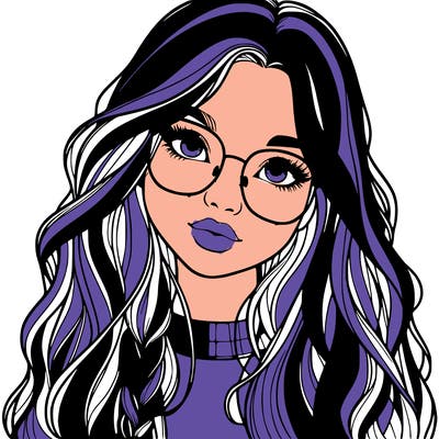 girl with long hair and freckles and glasses realistic